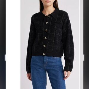 BOSS by Hugo Boss Women’s Sparkle Tweed Cropped Jacket in Black Lurex Plaid Sz L